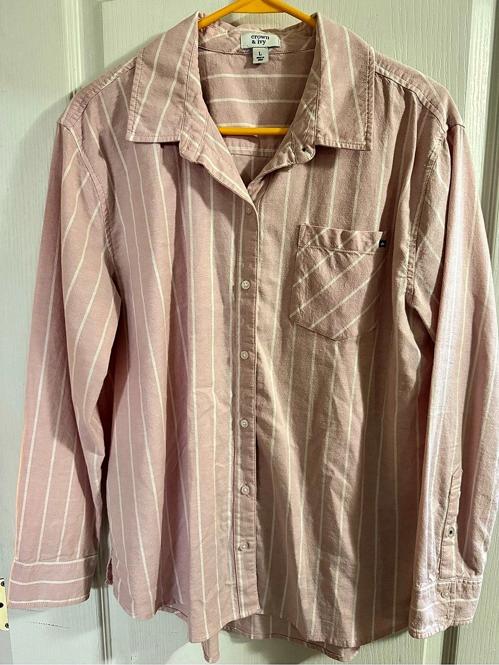Crown & Ivy Striped Cotton Shirt in Pink & White Size Large